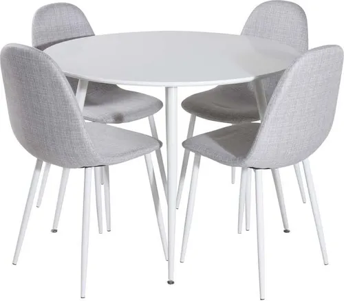 Produktbild Plaza Essgruppe Tisch weiß mit 4 grauen Polar Stühlen