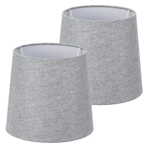 Navaris 2er Pack Leinen Lampenschirme E14 - Lampenschirme für Tisch- oder Stehlampe, elegant in Grau mit weißer Innenfolie für optimale Lichtverteilung und einfache Installation ohne Werkzeug.