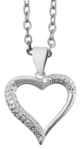 Echt Silber Anhänger Herz mit Zirkoniabesatz 925/rhodiniert - Eleganter Herz-Anhänger aus 925er Sterlingsilber, verziert mit funkelndem Zirkon. Perfekt für besondere Anlässe wie Geburtstage und Hochzeiten.