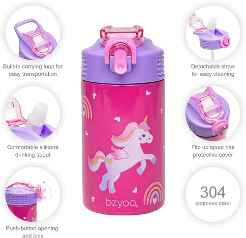 Tritan Kinder Trinkflasche, Einhorn, Trinkhalmdeckel