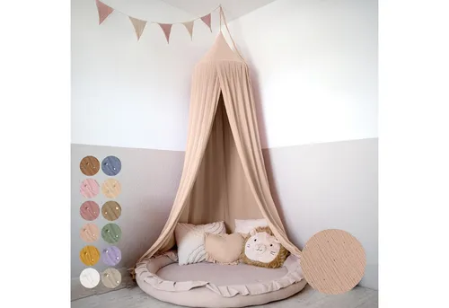 lilimaus Betthimmel Hochwertiger Baldachin Betthimmel Kinderzimmer, Gold Applikation, Stilvoller Baldachin für Baby- und Kinderzimmer