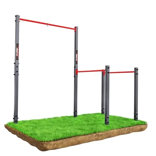 K-Sport Outdoor Klimmzugstange mit DiP-Station - Kraftstation für Outdoor-Training, höhenverstellbar und aus robustem Stahl, ideal für Bodybuilding und Fitness mit max. Benutzergewicht von 150 kg.