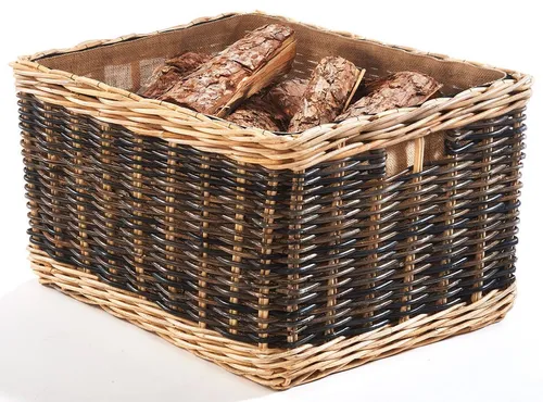 Kobolo Kaminholzkorb aus Rattan mit Jutestoff - Stabiler Kaminholzkorb aus Rattan mit praktischem Henkel und herausnehmbarem Jutefutter, ideal zur stilvollen Aufbewahrung von Kaminholz und zum Schutz Ihrer Wohnung.