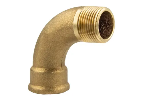 tecuro Gewindefitting Bogen 90° lang, Innengewinde Rp x Außengewinde G - Messing blank, 1/2 Zoll