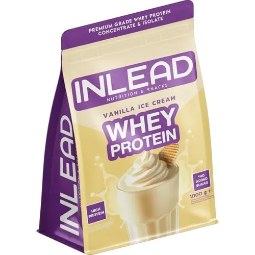 INLEAD Whey Protein - 1000g Vanilla Ice Cream - Molkenproteine, hochwertige Proteinmischung für Muskelwachstum und schnelle Regeneration, ohne Zuckerzusatz für ein köstliches Geschmackserlebnis.