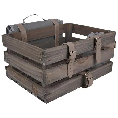 UNUS Fahrradkiste hinten Holz, Fahrradkorb Holzkiste für hinten mit Picknickdecke und Flaschenhalter, Kiste für Fahrrad Gepäckträger in Grau