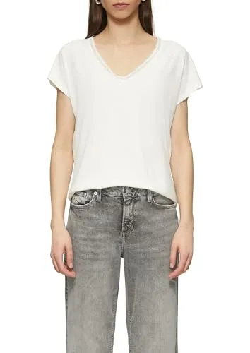 Damen T-Shirt mit Spitze am Ausschnitt, Gr. M (38), white