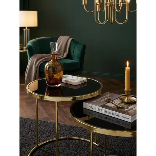 Design Satztisch Como Schwarz/Gold – Beistelltisch Set aus 2 Tischen
