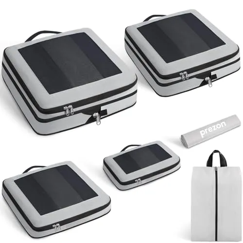 Prezon Kompressions-Packwürfel, Verbessertes Netzfenster, Sichtbar und Tragbar, Erweiterbare Reisegepäck-Organizer, Komprimierbaren Verpackungswürfel zur Organisation Ihres Reisegepäcks