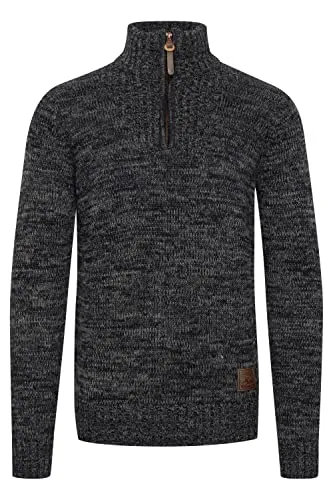 !Solid SDPhilostrate Herren Strickpullover Troyer Grobstrick Pullover mit Troyerkragen 100% Baumwolle Regular fit, Größe:XL, Farbe:Black (9000)