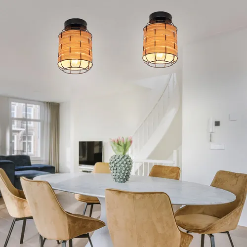 Deckenlampe 2er Set - Metall schwarz Holzoptik, E27 Fassung - Moderne Deckenleuchte in Holzoptik, ideal für Wohnzimmer oder Esszimmer. Flexibel durch E27 Fassung für individuelle Leuchtmittelwahl bis 40 Watt.