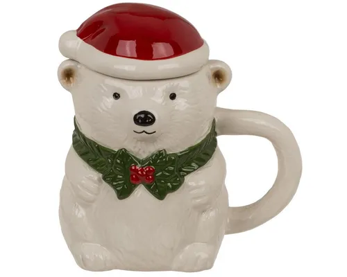 Out of the Blue Tasse Weihnachtlicher Eisbär Becher mit Deckel Kaffee Tasse Weihnachtsdeko, 2-tlg., Keramik, mit Deckel