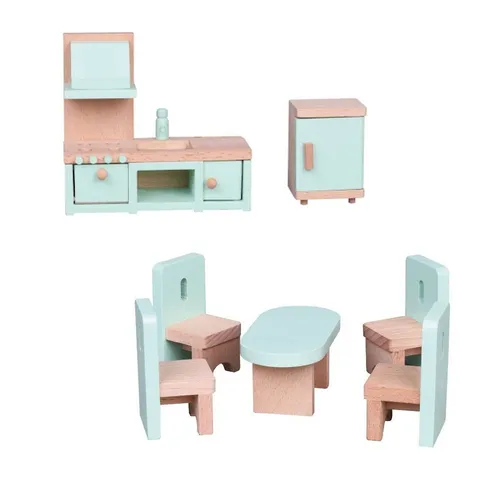 Lelin Puppenhausmöbel 50125 Holz - Puppenmöbel / Puppenhausmöbel Küche, 7 teilig