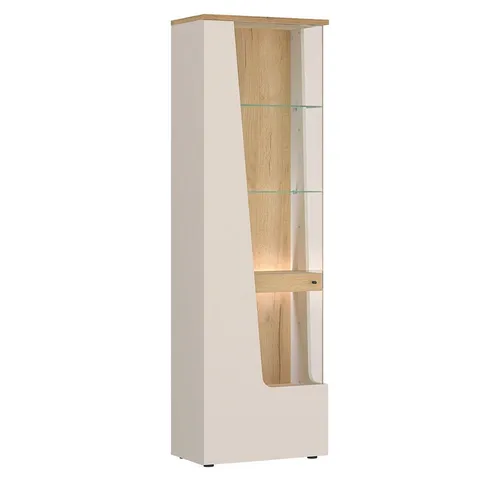 Lomadox Vitrine CARMONA-129, 60 cm in Kaschmir & Eiche - Stilvolle Vitrine für dein Wohnzimmer mit 60 cm Breite. Die elegante Kombination aus Kaschmir und Eiche bringt Wärme und Licht. Mit LED-Beleuchtung und Softclose-Tür für komfortable Nutzung.