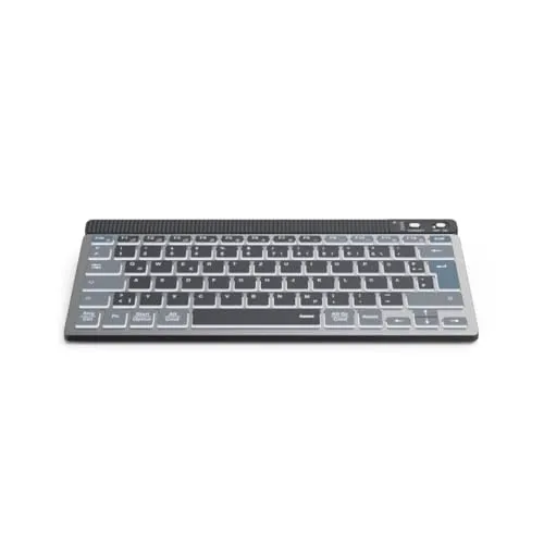 Hama WK-700 Bluetooth Tastatur Deutsch, QWERTZ Schwarz - Tastatur für Multi-Device-Nutzung: Kabellose Steuerung von bis zu 3 Geräten gleichzeitig, geräuscharmes Tippen mit Scissortasten und dimmbare Hintergrundbeleuchtung für optimales Arbeiten im Dunkeln.