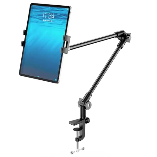 KDD Tablet Halterung Bett & iPad Halterung Tisch mit 360° Handy-/iPad Stativhalterung, Flexible 68.6CM Lang Arm Kamera Halterung für Schreibtisch für 11.9-33CM Geräte Tablet Handy Mini Air Projektor