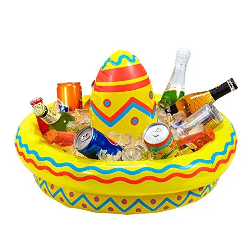 NET TOYS Aufblasbarer Sombrero mit Getränkekühler Flaschenkühler Beach Party 50 cm Tequila Mexikaner Hut aufblasbar Mottoparty Mexico