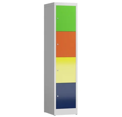ClassiX Schließfachschrank X-523412, bunt, 4 Fächer - Stabiler Stahl-Schließfachschrank mit 4 Fächern und Zylinderschloss. Ideal für Schulen und Betriebe, komplett montiert geliefert und mit 3 Jahren Garantie.