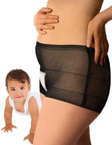 Produktbild Mrs. Mum Wochenbett Unterwäsche I Made in EU I ÖkoTex I 8er Wöchnerinnen Slips zur Fixierung von Wochenbett Binden nach Geburt I Farbe: schwarz I Recyceltes Garn