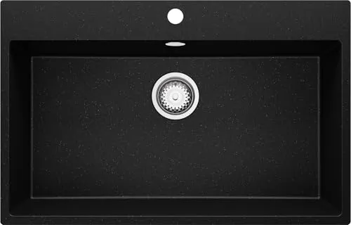 PRIMAGRAN Spülbecken Schwarz Metallic 78x50cm – Riga S226 - 1 Becken Küchenspüle, kratzfest und stoßsicher, ideal für große Töpfe und sperriges Geschirr, passt perfekt in Unterschränke ab 80 cm Breite.