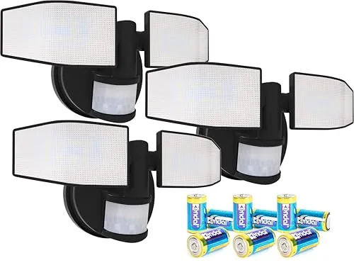 Northpoint LED Strahler mit Bewegungsmelder - 400 Lumen, spritzwassergeschützt (3er-Set) - LED Strahler für den Außeneinsatz, ideal für Orte ohne Stromanbindung. Mit verstellbaren Fluterköpfen und Infrarot Bewegungsmelder für optimale Sicherheit.