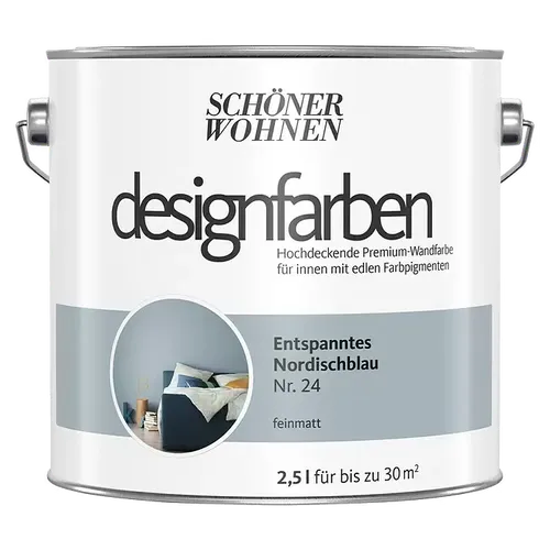 Schöner Wohnen Wandfarbe Nordischblau 2,5L - Innenfarbe in entspannendem Nordischblau, matt und UV-beständig. Ideal für alle Zimmer, mit schneller Trocknung nach 6h und hoher Abdeckung von bis zu 30 m².