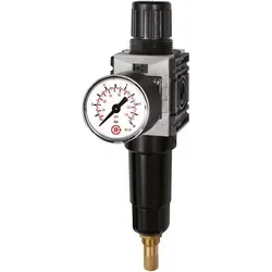 Filterregler FUTURA-mini – Metallbehälter mit Standardmanometer - Druckluftzubehör mit modernem Design, hervorragenden Durchflusswerten und arretierbarem Regelknopf für präzise Druckregelung von 0,5 bis 10 bar.