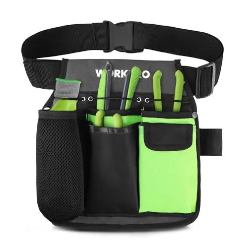 WORKPRO Werkzeuggürtel für Gartenwerkzeuge Grün, 600D Oxford Multifunktionale Werkzeugtasche Gürtel mit 5 Taschen für Gärtner, Elektriker, Mechaniker & Heimwerker