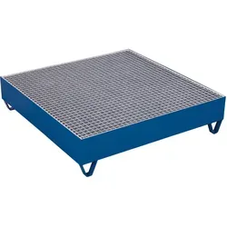 Variofit Auffangwanne mit Gitterrost für 4 Fässer a 200 l - Auffangwanne aus Stahlblech, öl-dicht verschweißt, mit verzinktem Gitterrost. Ideal für sichere Lagerung von 4 Fässern, pulverbeschichtet in RAL 5010, schlag- und kratzfest.