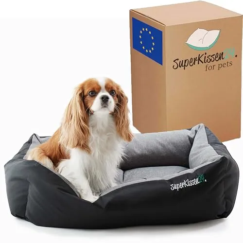 SuperKissen24. Hundebett Hundekorb Hundesofa Tierbett für Kleine, Mittlere und Grosse Hunde - Waschbar - Größe M - Schwarz und Grau- Flachs