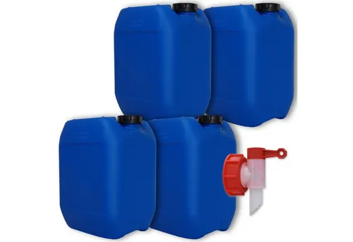Plasteo® 4 x 10L Getränke- & Wasserkanister - Robuste, lebensmittelechte Kanister für vielseitige Anwendungen. Ideal für Camping, Garten oder Haushalt. 100% recycelbar und komplett entleerbar. Qualität „Hergestellt in Deutschland“.