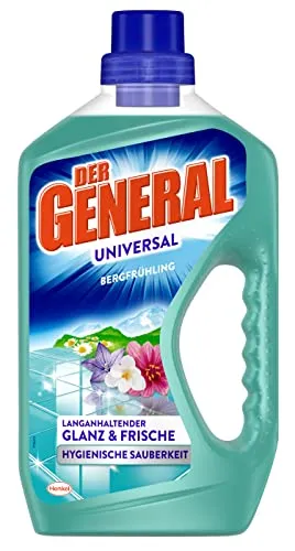 Der General Universal Bergfrühling Allzweckreiniger 750 ml - Allzweckreiniger für hygienische Sauberkeit mit langanhaltendem Bergfrühlingsduft, der schnell trocknet und streifenfreie Ergebnisse liefert.