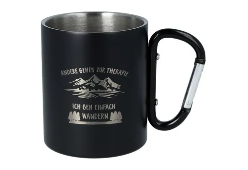 Spruchreif® Tasse Doppelwandige Edelstahltasse mit Karabinerhaken, Geschenk Wandern ⛰