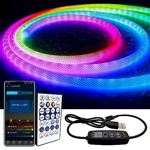 LOAMLIN WS2811 360 Grad Neon LED Strip 1M, Rund Netzförmig Neon LED Streifen mit App-Steuerung, Musik Sync, Nylon Flexible Traum bunte Seil Licht, Schlafzimmer Indoor Outdoor Dekoration, DC5V