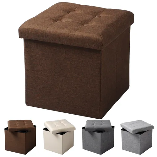 Sitzhocker Sitzwürfel Aufbewahrungsbox Tuhren faltbar Leinen MDF SH06br-1 Braun