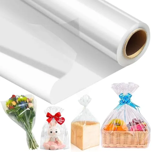 CM x 30 M Klare Cellophanfolie Rolle, 3 Mil Dicke Cellophan Geschenkfolie Transparent für Geschenkkörbe, Klarsichtfolien Packpapier für Blume, Geschenk Baskt Verpackung, Leckereien Wrap 43