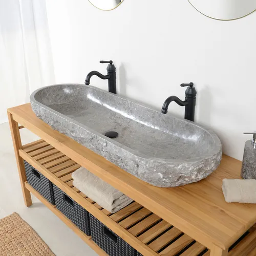 cm Marmor-Stein-Waschbecken Vale grau oval von Wohnfreuden