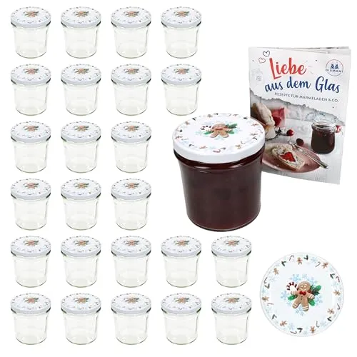 MamboCat Einmachglas 25er Set 350ml - Sturzglas mit TO-Deckel Candyman eisblau - Einmachgläser Set mit 25x 350ml Sturzgläsern und dekorativen TO-Deckeln, ideal zum Einkochen und Konservieren. Inklusive GRATIS Rezeptheft für kreative Leckereien!