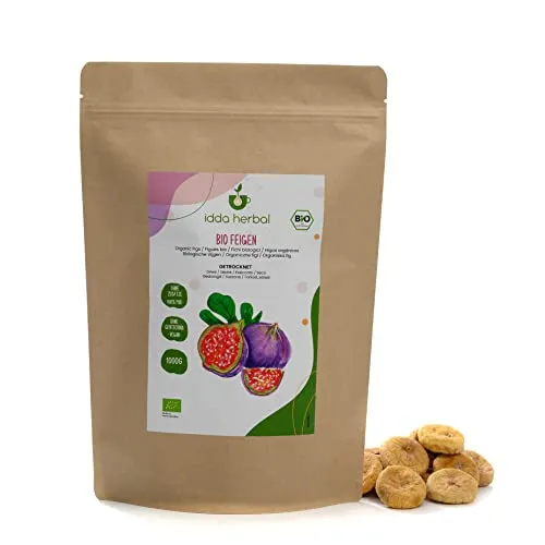 BIO Feigen getrocknet (1kg), Ganze getrocknete Feigen aus biologischem Anbau, 100% Natürlich und rein, Verzehrfertiger Fruchtsnack, Vegan