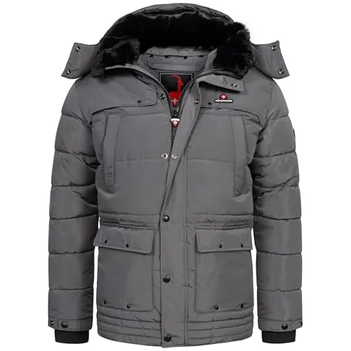 Höhenhorn Achalm Herren Winter Jacke Grau Gr. 3XL - Gefütterte Kapuze mit abnehmbarem Kunstfell, winddicht und atmungsaktiv für optimale Wärmeisolierung