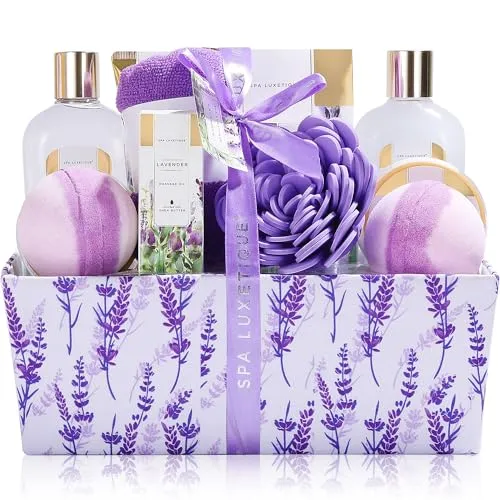 Geschenk für Freundin, SPA LUXETIQUE 12tlg Lavendelduft Geschenkset mit Duschgel, Handcreme, Badesalz in der Stoffkiste, Geschenke zum Valentinstag,Weihnachtsgeschenke, Muttertagsgeschenk
