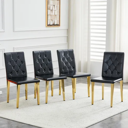MODFU 4er-Set Esszimmerstühle Schwarz mit Rautenstepp-Rückenlehne
