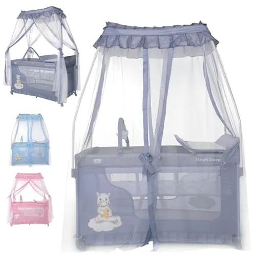 Lorelli 3 in 1 Babybett und Laufstall - Vielseitiges Babybett mit Baldachin für sicheren Schlaf, zwei Ebenen für verschiedene Altersstufen und praktische Wickelauflage – ideal für Zuhause und unterwegs.