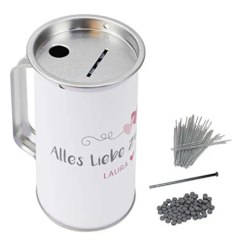 HMF 45180-07 Spendendose mit Griff, inkl. Foliendruck, Hochzeit, 8 x 14,5 cm