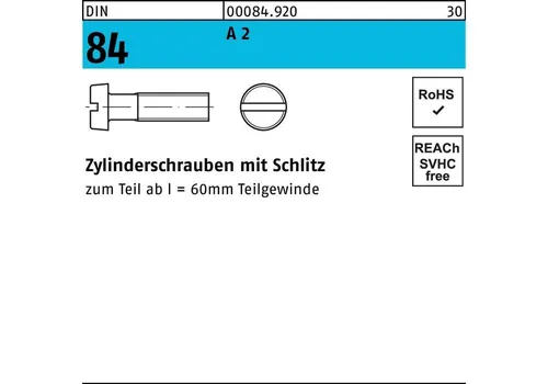 Reyher Zylinderschraube DIN 84 m.Schlitz M 3 x 3 A 2 von REYHER