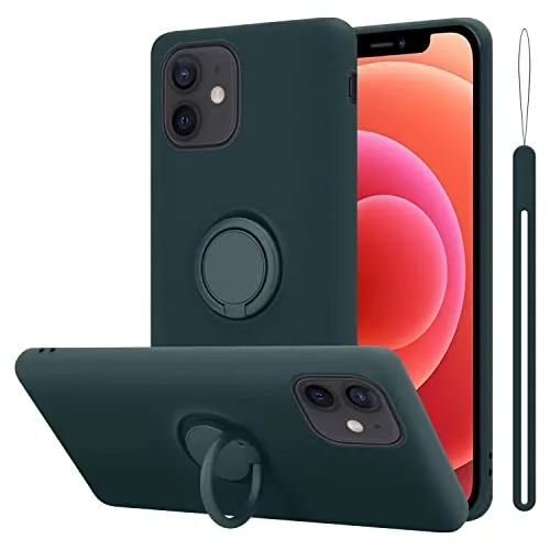 Cadorabo Hülle kompatibel mit Apple iPhone 12 MINI Schutzhülle TPU Silikon Case Liquid Design mit Ring Slim Kratzfest Liquidsilikon Microfaser Case Hülle für iPhone 12 MINI in Grün