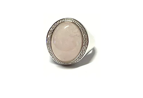 Edelschmiede925 Silberring Schmuckring 925/- Sterling Silber rhodiniert Rosenquarz Zirkonia #63