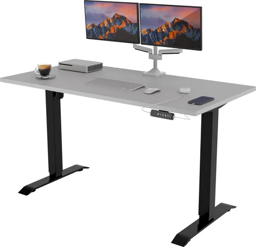 POKAR Höhenverstellbarer Schreibtisch - Elektrisch, Lichtgrau, 120x80 cm - Ergonomischer Bürotisch mit elektrisch verstellbarer Höhe von 70 cm bis 118 cm. Ideal für flexibles Arbeiten im Sitzen oder Stehen, leise und stabil bis 100 kg.