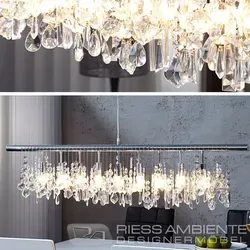 Design Hängelampe DIAMONTS 9-flammig - Elegante Deckenleuchte - Lampen: 9-flammige Hängelampe mit 52 funkelnden Kristall-Prismen aus Acrylglas für beeindruckende Lichteffekte, ideal über großen Esstischen.