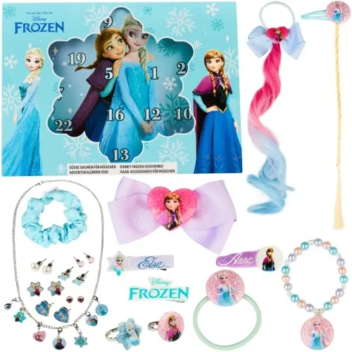 Get Trend Disney Frozen Adventskalender 2026 Kinder Mädchen | 24 Überraschungen, Gefüllt mit Haarschmuck & Schmuck, Weihnachts Countdown Kalender, Geschenke für Kinder (Blau Frozen)